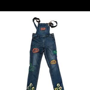 Cat & Jack L 10 12 Denim Bib Overalls Recycled Reworked Art To Wear Embroidered